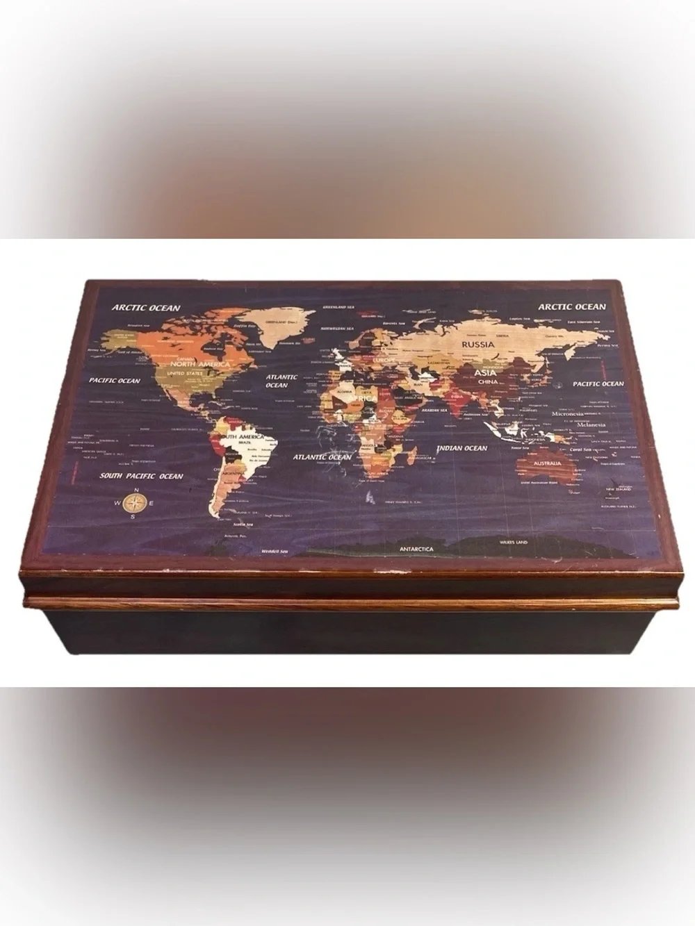 World Map Jewelry Box w/ Lined Interior - Geography - Trinket